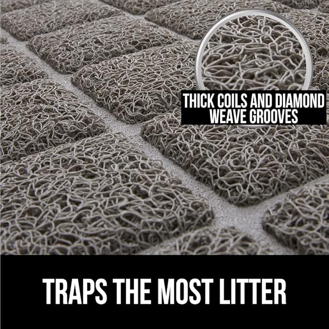 Gorilla Grip Thick Cat Litter Trapping Mat and Stainless Steel Dog Bowls Set of 2, Cat Mat is 47x35 Inch, Stainless Steel Dog Bowls Hold 2 Cups, Both in Gray Color, 2 Item Bundle
