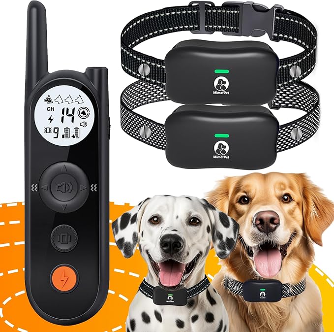 MIMOFPET Wireless Dog Fence for 2 Dogs - 25FT to 3500FT Electric Fence,185 Days Standby Time Training Collar,Pet Containment System with 3 Training Mode,Flash Light and Waterproof