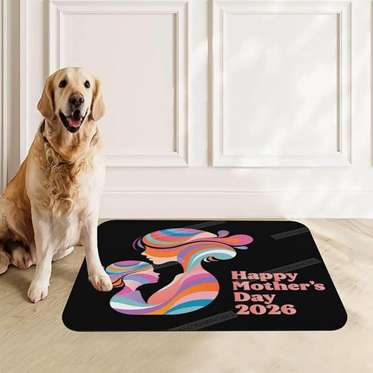 Non Slip Mat for Dog Pet Cat Dog Food Mats Happy Mother's Day 2026 Floral Gift for Mom Mum Water Bowl Mat Quick Dry Absorbent Cat Feeding Mats 24x16In