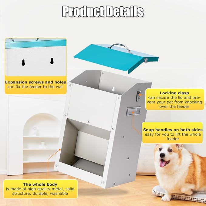 PKNBZN Gravity Cat Feeder with Lid, Metal Automatic Feeder Cat Dry Food and Cats Feeding Station for Cats, Dogs, Rabbits, Chicks and Other Small Animals