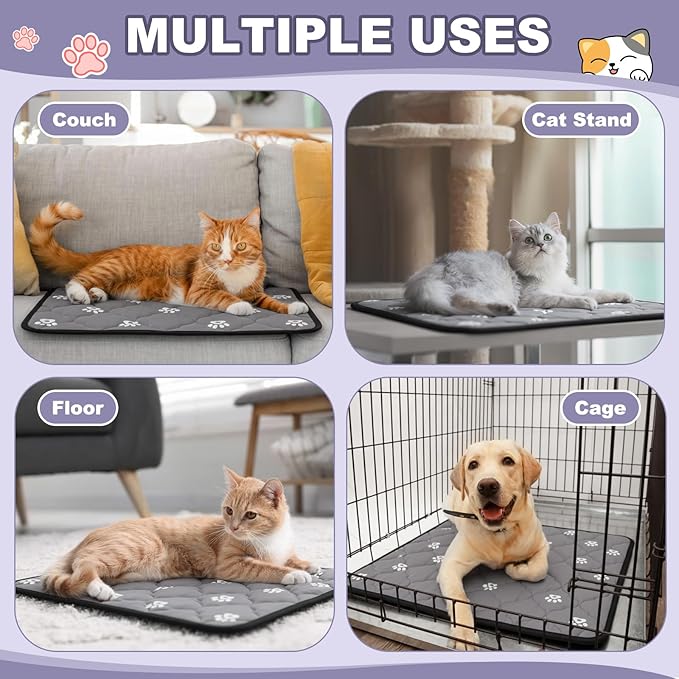 Riakrum 4 Pack 16 x 20 Inches Self Heating Cat Pad Mat Warming Pet Dog Bed Non Slip Washable Cat Kennel Crate Pad with Storage Bag for Indoor Outdoor Small Medium Dog Kitten