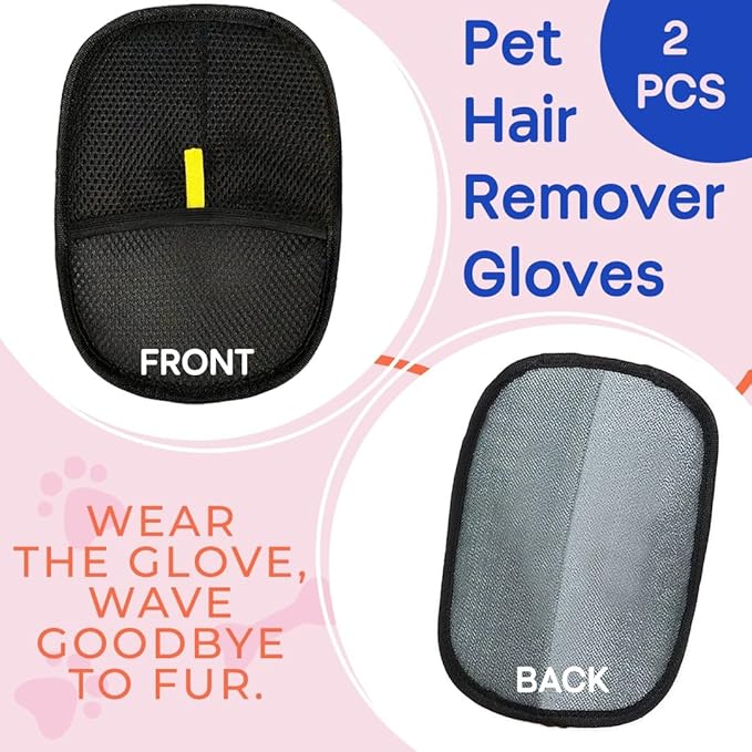 Pet Grooming Gloves 2-Pack, Double-Sided Deshedding & Bathing Gloves for Dogs & Cats, Reusable Hair Remover for Brushing, Washing & Daily Grooming, Works on All Coat Types