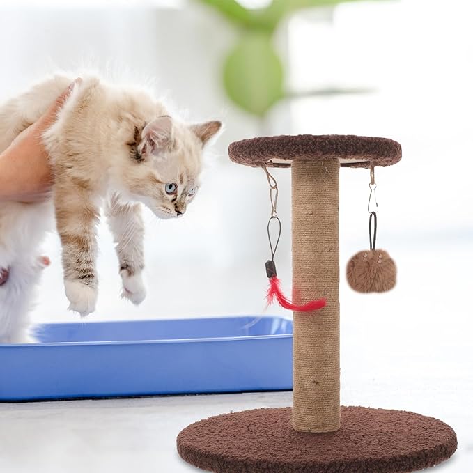Beaupretty Cat Scratching Post Vertical Cat Scratcher Sisal Rope Sturdy Kitten Claw Scratcher Interactive Play Furniture Brown Circular Design