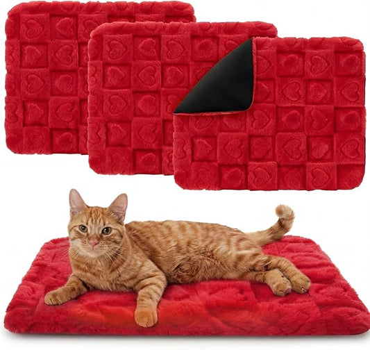 3 Pack Self Warming Cat Bed Mat Self Heating Dog Pad Reflects Body Warm Thermal Pet Pad Washable Non Slip Crate Kennel Bed Mat for Indoor Outdoor, 20 x 15 Inch(Red)
