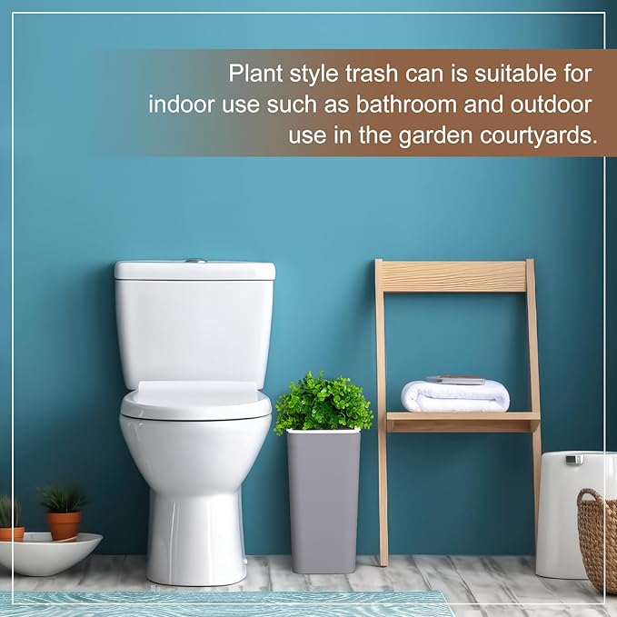 Dog Poop Trash Can Outside 3.96 Gal/15 L Plant Styled Dog Waste Trash Can with Lid 50 Pcs Plastic Waste Bags Outdoor Indoor Poop Container Slim Garbage Bin for Yard Garden Pet (Gray)