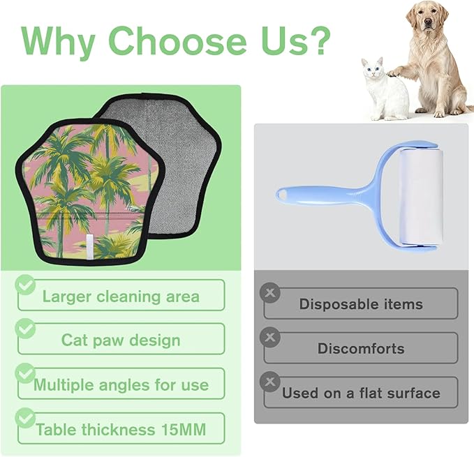 Reusable Pet Hair Removal Glove Tall Coconut Tree Magic Brush for Cat & Dog Hair Remover for Car, Sofa, Bedding, Clothes - 9x9 Mitt Washable