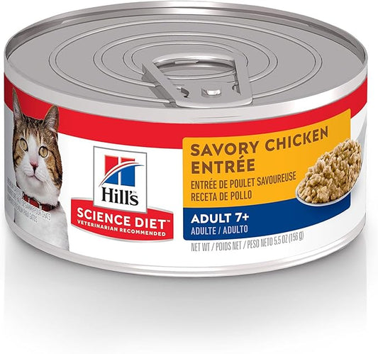 Hill's Science Diet Adult 7+, Senior Adult 7+ Premium Nutrition, Wet Cat Food, Chicken Minced, 5.5 oz Can, Case of 24