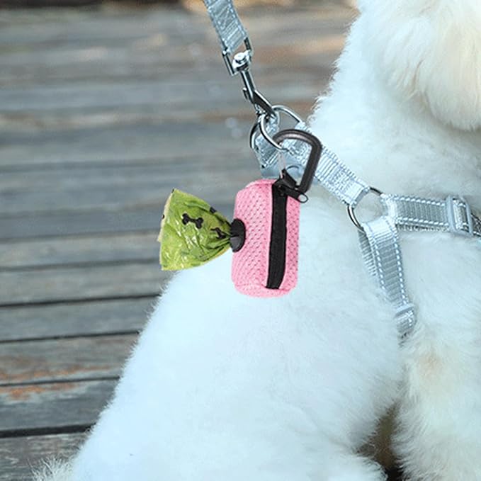 Dog Waste Bag Dispenser | Mesh Fabric Attachment Pet Waste Bag Dispenser with Zipper | Hangable Pet Supplies, Large Capacity Dog for Training, Running, Bicycle