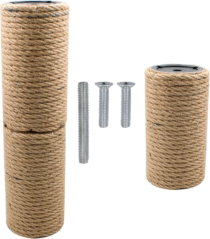 2 Pack Cat Scratching Posts Jute Rope Replacement Scratcher Refill Post for Cats Cube Tower Kittens Scratch Pole Perch Interactive Toys Carpeted Furniture Accessories Deterrent Tree 4.92'' (M8 Screws)