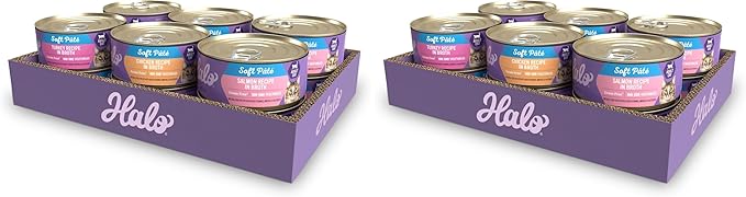 Halo Wet Cat Food Variety Pack,Grain Free Three Canned Wet Cat Pate,Chicken Stew,Salmon Stew & Turkey-Stew,5.5 Oz Can,(Pack of 24)