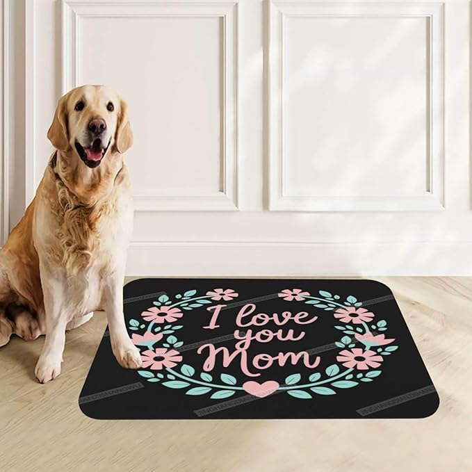 Pet Feeding Mat Happy Mother's Day Floral Gift for Mom Hj Dog Food Mat for Food Water No Stains Quick Dry Dispenser Cat Bowl Mats Messy Drinkers 18X12In