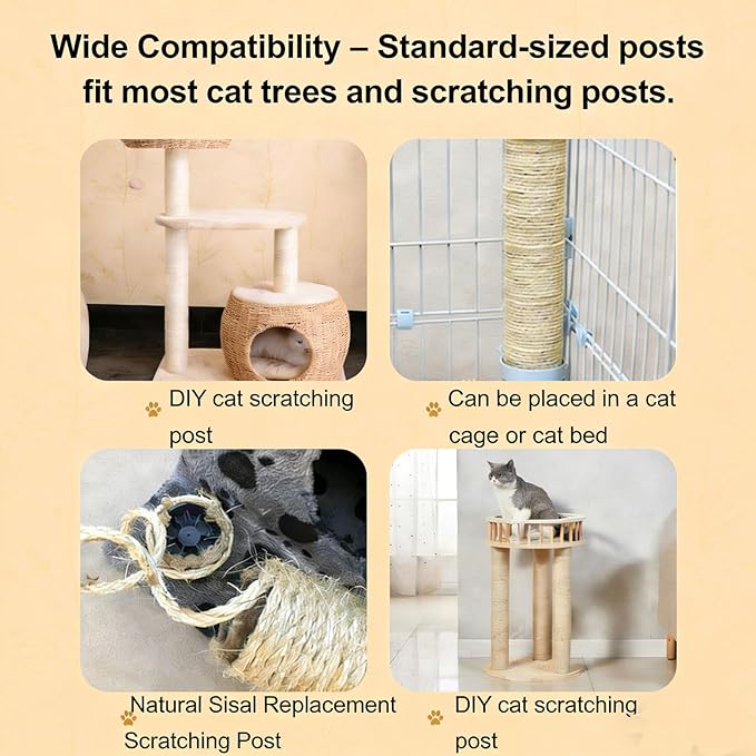 M8 Cat Scratching Post Replacement,13.4Inch Sisal Pole Cat Tree Replacement Post with Screws,DIY Scratcher,Pad, Crafts Gardening Hammock Home Decorating (White, M8*1poles*34cm/13.1inch)