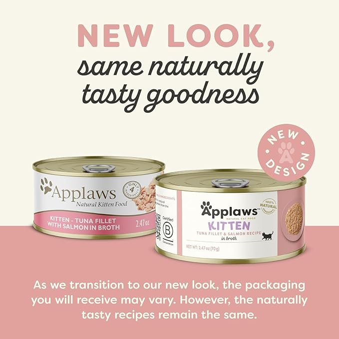 Applaws Canned Wet Kitten Food in 3 Flavors: 4 Tuna Fillet in Broth, 4 Chicken Breast in Broth and 4 Tuna with Salmon in Broth (12 Cans Total, 2.47 Ounces Each) Plus Silicone Lid