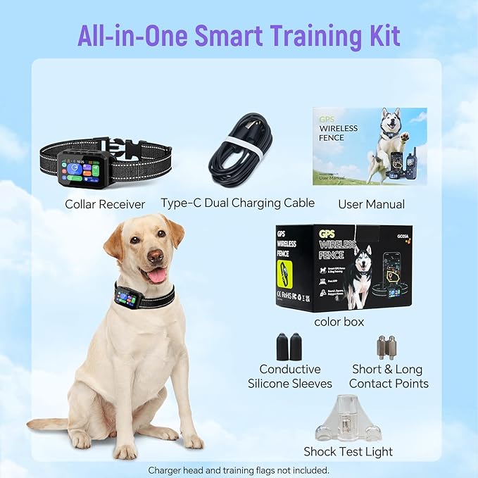 GPS Wireless Dog Fence – with Dog Collar & Free App, Custom GPS Fence, Beep/Vibration/Static Modes, IP67 Waterproof, Long Battery Life, for Dogs 10–120 lbs