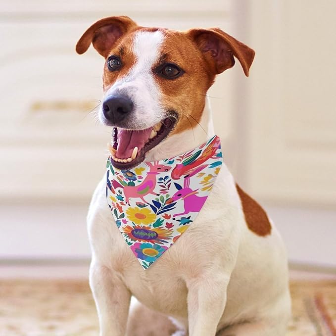 Dog Bandana Spring Pet Scarf Adjustable Triangle Mexican Otomi Animals Printing Dog Bib Washable Polyester Puppy Bandana for Small Medium Large Dogs Cat Birthday Party Supplies