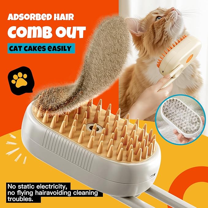 Cat Steam Brush Cats Brushs, Cat Steams Brushfor Shedding, 4-In-1 Self-Cleaning PetSteam BrushWith 360° Rotating Arm for Long and Short Hair Cats and Dogs Grooming Supplies
