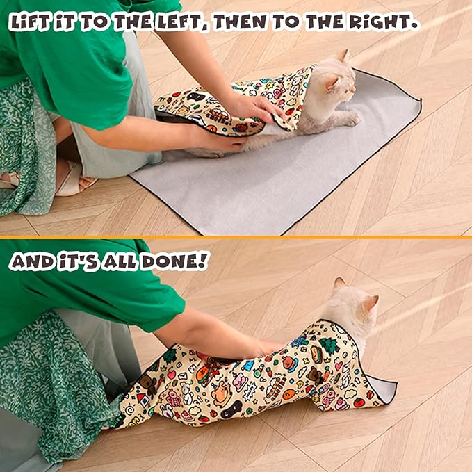 Cat Grooming Wrap, Self-Adherent Soft Cat Blanket to Wrap, Nail Clipping, Anti-Bite, Anti-Scratch, Anti-Escape Calming Wrap (Space, 6-10 lbs)