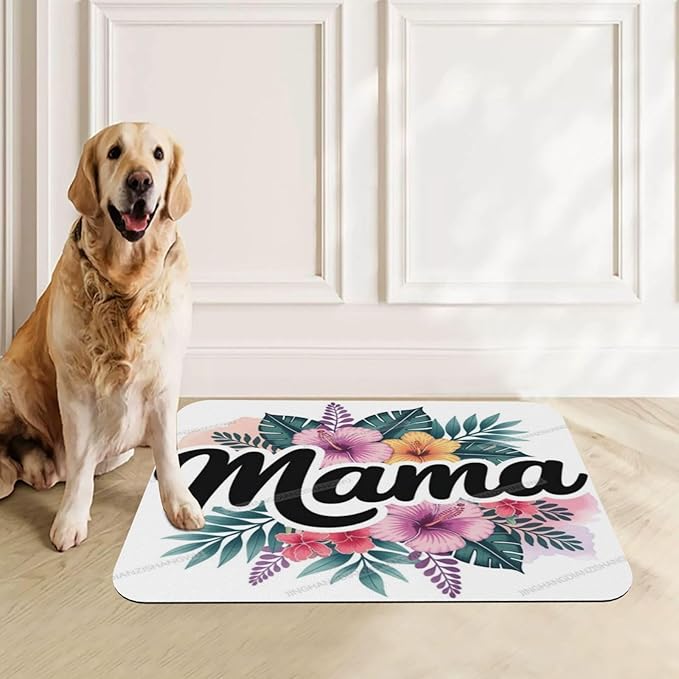 Non Slip Mat for Dog Pet Cat Dog Food Mats Happy Mother's Day Floral Gift for Mom Hx Water Bowl Mat Quick Dry Absorbent Cat Feeding Mats 24x16In