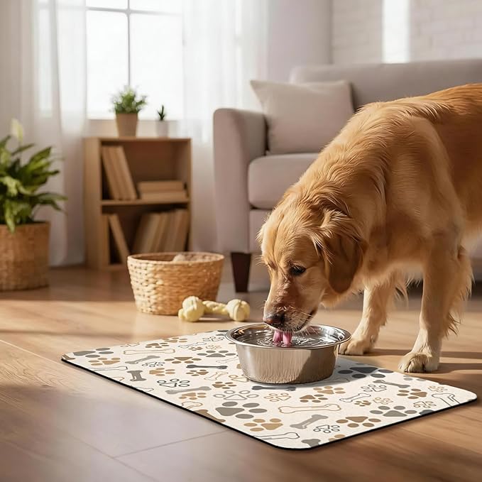 Dog Food Mat, Absorbent Waterproof Non-Slip Pet Cat Bowl Feeding Mat for Food & Water Pet Supplies 12 * 20"