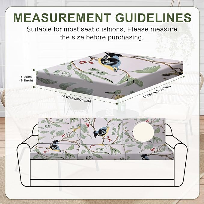 HANDONTIME 8Pcs Outdoor Patio Cushion Covers Bird Branch Stretch Couch Cushion Cover Patio Couch Slipcover for Outdoor/Indoor Washable Non-Slip Furniture Protector for Pet (Branches Birds,Cover Only)