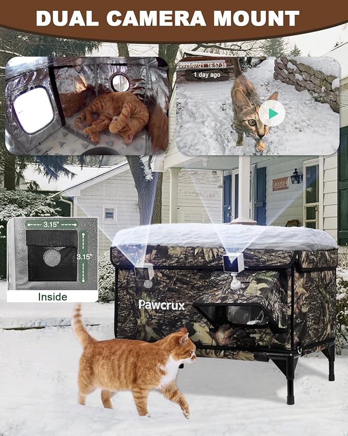 Heated Cat House for Outdoor Cats, Waterproof Insulated Outdoor Cat House with Heating Pad, Weatherproof Elevated Heated Cats House for Outside Feral Cats(Leaf, 16.5" L x 12" W x 18" H)
