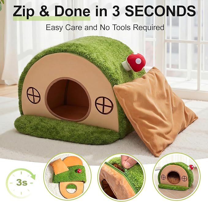 Cat Bed for Indoor Cats - Cute Cat Bed Cave, Tree Hole Cat House Tent for Kittens and Small Pets with Removable Washable Cushion & Anti-Slip Bottom, Enclosed Kitten Bed Hideaway