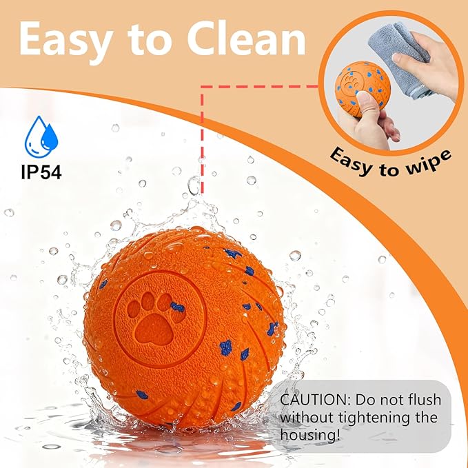 Smart Dog Ball: Automatic Bouncing, Vibration and Jumping Action Interactive Toy, Durable Duraspin for Aggressive Chewers, Rechargeable, for Indoor & Outdoor Use Orange.
