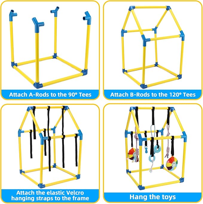 Puppy Play Gym with Hanging Toys, Dog Indoor Jungle Gym as Activities Center for Puppies, PVC Frame with 8 Enrichment Toys for Small Dogs Kitten and Other Pets