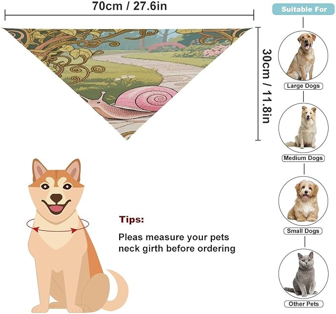 Dog Bandana Spring Pet Scarf Adjustable Triangle Snail (Art Nouveau) Printing Dog Bib Washable Polyester Puppy Bandana for Small Medium Large Dogs Cat Birthday Party Supplies