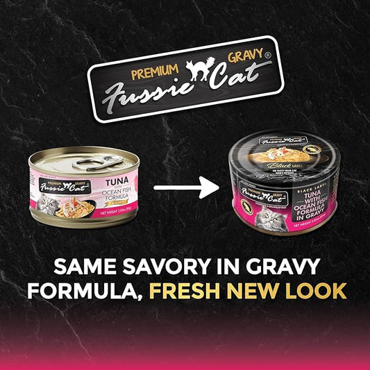 Felicia's Fabulous Finds Wet Chunks Cat Food in Gravy 3-Flavor Variety Bundle: Tuna with Salmon, Prawns or Ocean Fish (4 of Each Flavor, 12 Cans Total, 2.82 Ounces Each) Plus Silicone Lid