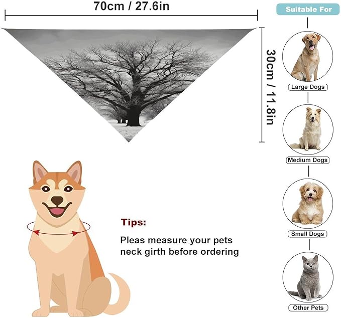 Dog Bandana Spring Pet Scarf Adjustable Triangle Black and White Tree Printing Dog Bib Washable Polyester Puppy Bandana for Small Medium Large Dogs Cat Birthday Party Supplies