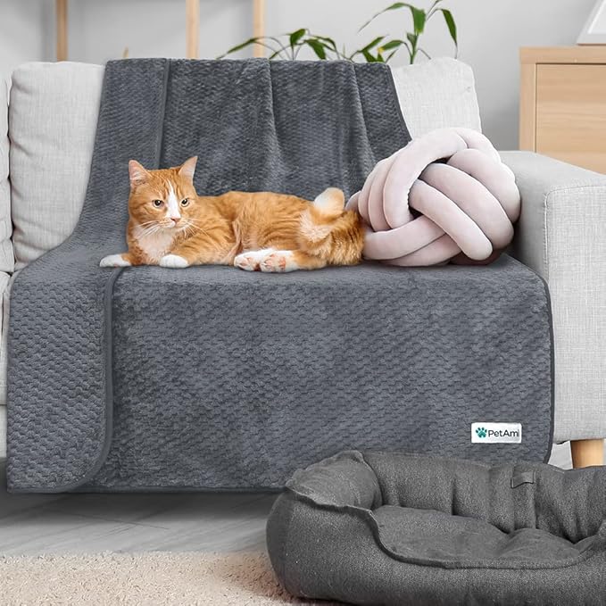 PetAmi Waterproof Dog Blanket, Leakproof Puppy Blanket for Small Medium Dogs, Furniture Sofa Couch Cover Protector, Fleece Pet Throw for Indoor Cat Kitten, Reversible Washable Soft Plush, 24x32 Gray
