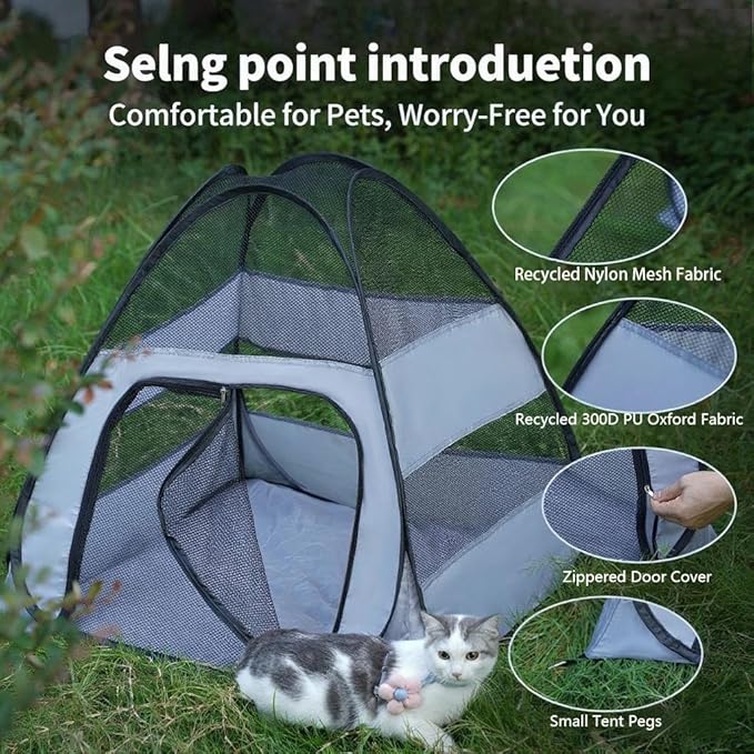 Outdoor Cat Cages Indoor House & Outdoor Cat Enclosure - Portable Pop Up Kennel Tent with Breathable Mesh, Survival Kit for Cats, Small Animal Cage for Rabbits, Turtles & Puppies