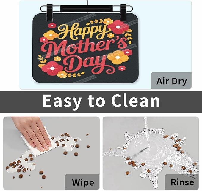 Dog Food Mats for Floors Absorbent Pet Cat Food Mat Happy Mother's Day Floral Gift Mom Ex Non Slip Dogs Bowl Mats for Water Dog Placemats Feeding Mat Pet Supplies 24x16In