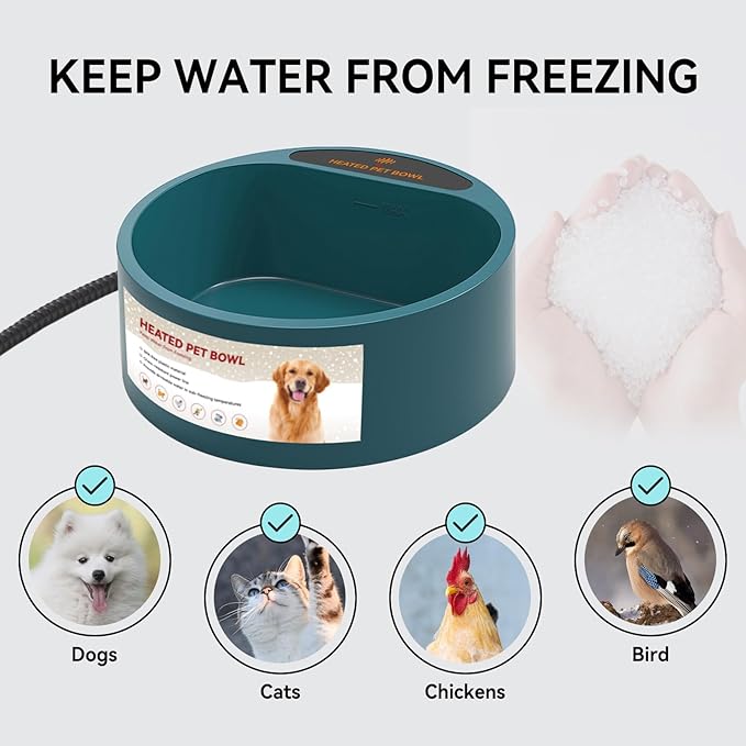 PETLESO Heated Water Bowl for Dogs, Heated Dog Bowl for Cats Birds Chickens Water Heater, Outdoor Pet Heating Dish Provides Drinkable Water in Frozon Winter, 2.2L