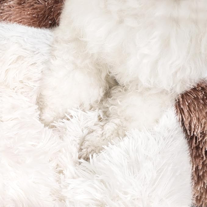 NOYAL Round Hooded Donut Dog Bed for Small & Medium Pets - Plush Fluffy Anti-Anxiety Cat Cave Bed with Cover