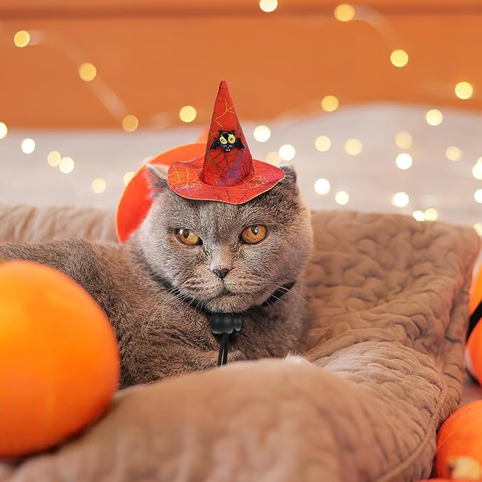 2pcs Halloween Pet Hat Adjustable Cosplay Costume Hat for Dogs Puppies with Black Pumpkin for Halloween Pet Supplies Random Color
