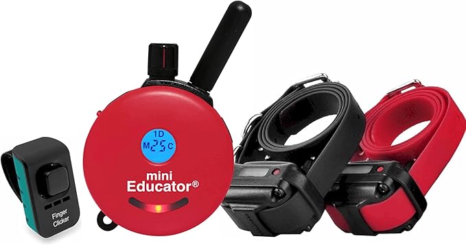 E-Collar – Educator ET-302R-C 1/2 Mile Waterproof Remote Dog Training Collar Includes Premium Finger Clicker Trainer, 100 Programmable Levels + Vibration + Light + Sound, Red