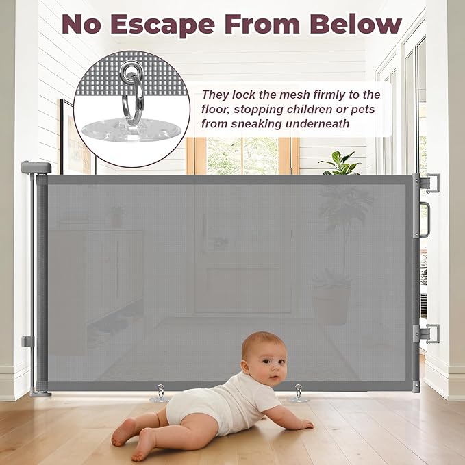 2Pack Retractable Baby Gates for Stairs, 58" Extra Wide Mesh Dog Gate for Doorways, Home Saftey Gate for Child Toddler Pet, Indoor and Outdoor Use, Easy Install, 34" Height, Gray