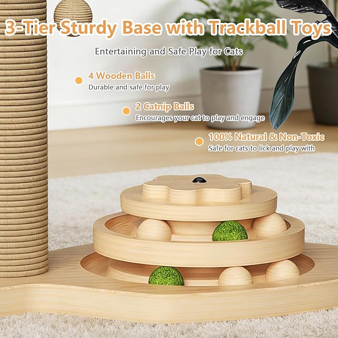 Cat Scratching Post,Cat Scratcher Kitten Toys for Indoor,16.92" Tall Scratching Post for Cats with Dangling Ball,Cats Scratch Post Interactive Toy for Kittens Adults Cats