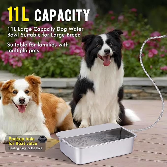 3Gal Automatic Outdoor Dog Water Dispenser for Dogs Self Filling Water Bowl Large Breed Auto Fill Dog Waterer Stainless Steel Pet Waterer for Big Cat Chicken Goat Sheep Livestock (15.7" X 11.8")