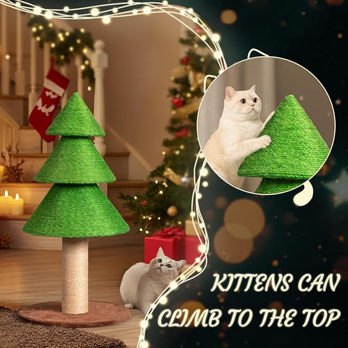 Outvita 31.5in Christmas Tree Cat Scratcher, Cat Scratching Post for Indoor Cats, Large Sisal Cat Scratching Tree Cat Scratch Tower, Grass Green