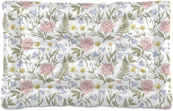 Dog Bed for Crate Washable Pet Sleep Pad, Floral Print Kennel Mat with Non-Slip Bottom, Soft Fluffy Supplies Pet for Dogs and Cats (36x24 inch)