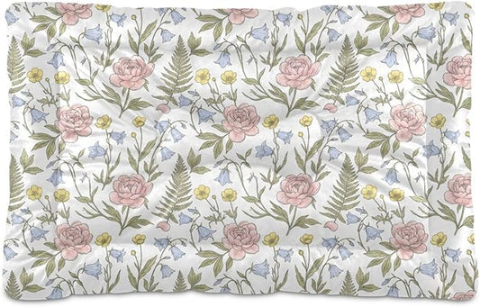 Dog Bed for Crate Washable Pet Sleep Pad, Floral Print Kennel Mat with Non-Slip Bottom, Soft Fluffy Supplies Pet for Dogs and Cats (24x18 inch)