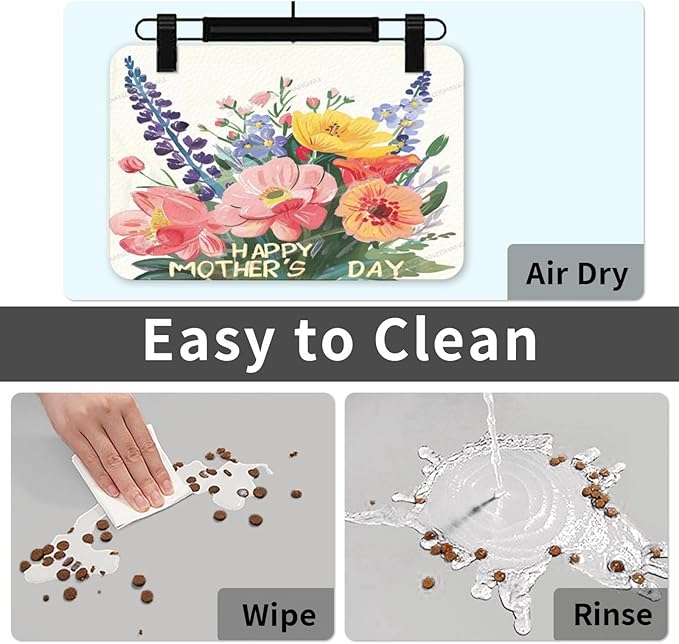 Dog Food Mats for Floors Absorbent Pet Cat Food Mat Happy Mother's Day Floral Gift Mom Lavender Non Slip Dogs Bowl Mats for Water Dog Placemats Feeding Mat Pet Supplies 24x16In