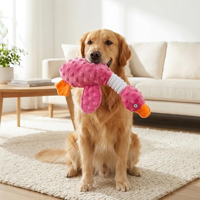 Goose Dog Toy Soft Stuffed Animal Plush Dog Puppy Chew Toys to Keep Them Busy Pet Supplies for Chewers Small Medium and Large Breeds (Rose Red)