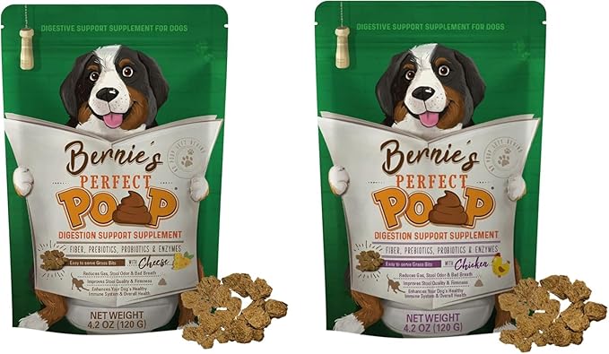 Perfect Poop Digestion & Health Supplement for Dogs: Fiber, Prebiotics, Probiotics, Enzymes Digestive, Hard & Soft Stool, Improved Health (4.2oz Cheddar Bag + 4.2 oz Chicken Bag, 4.2 oz Bundle)