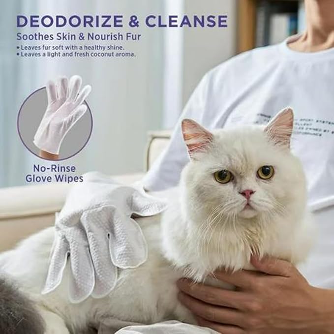 Odor-Removing Pet Grooming Gloves, Nourishing Waterless Portable Grooming Tool, Refreshing and Water-Free, for Cats and Dogs (12pc)