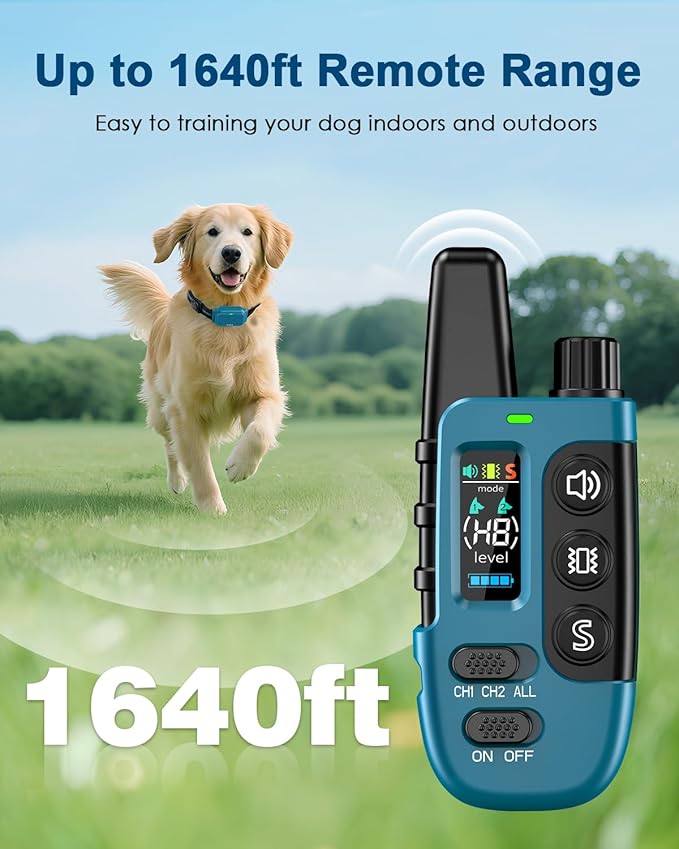 Shock Collar for Dogs, IP67 Waterproof Dog Training Collar with Remote Control, 3 Modes: Beep, Vibration, Safe Static, Rechargeable Adjustable for 15-110lbs Medium Large Dogs