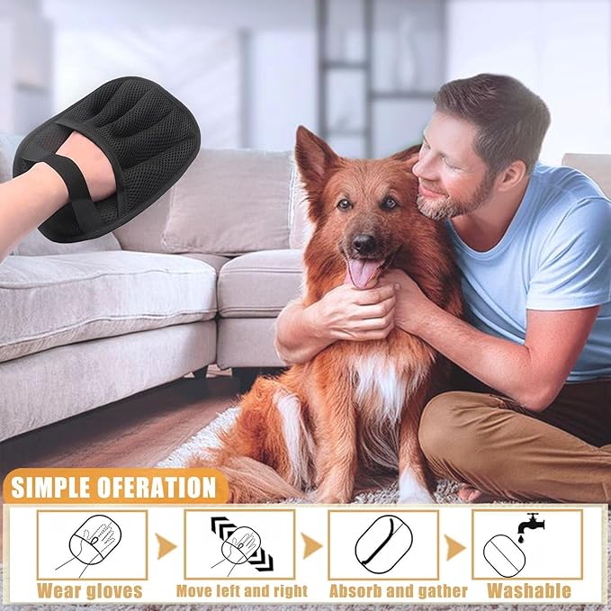Pet Hair Remover, Electrostatic Pet Hair Removal Gloves, Reusable Cat & Dog Hair Removal Tool, 2025 Upgraded Pet Grooming Gloves for Couch, Furniture, Carpet（1 Large +1 Small）
